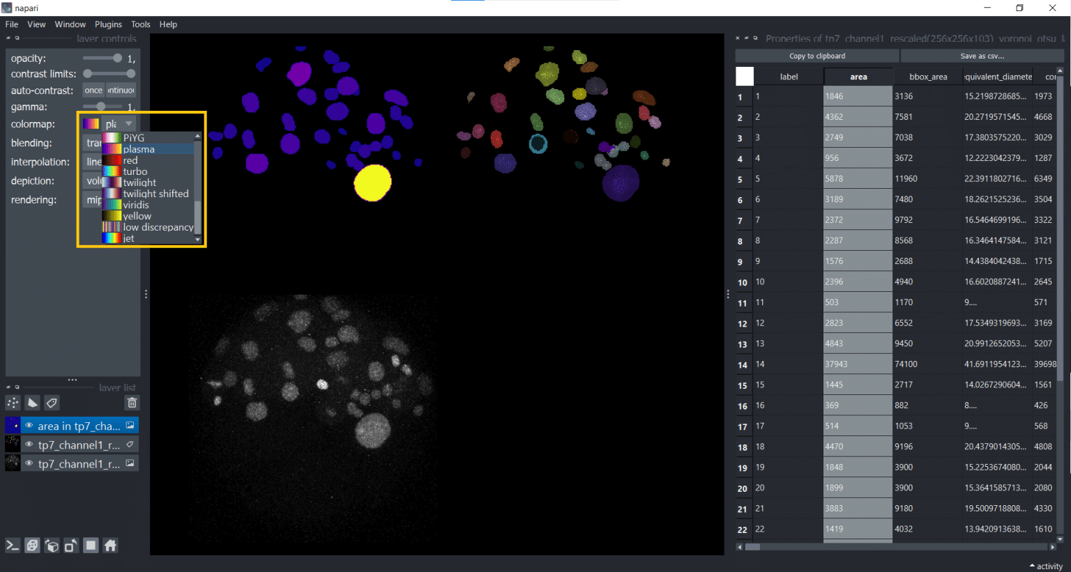 Feature extraction in napari - FocalPlane
