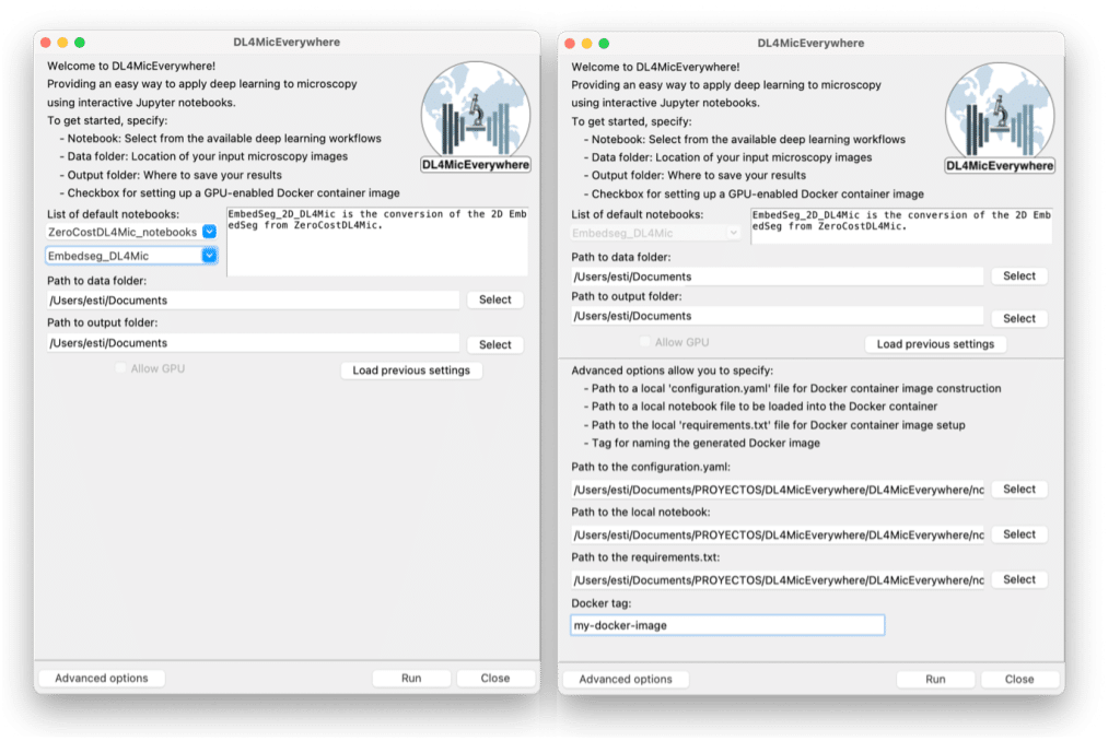 DL4MicEverywhere graphical user interface